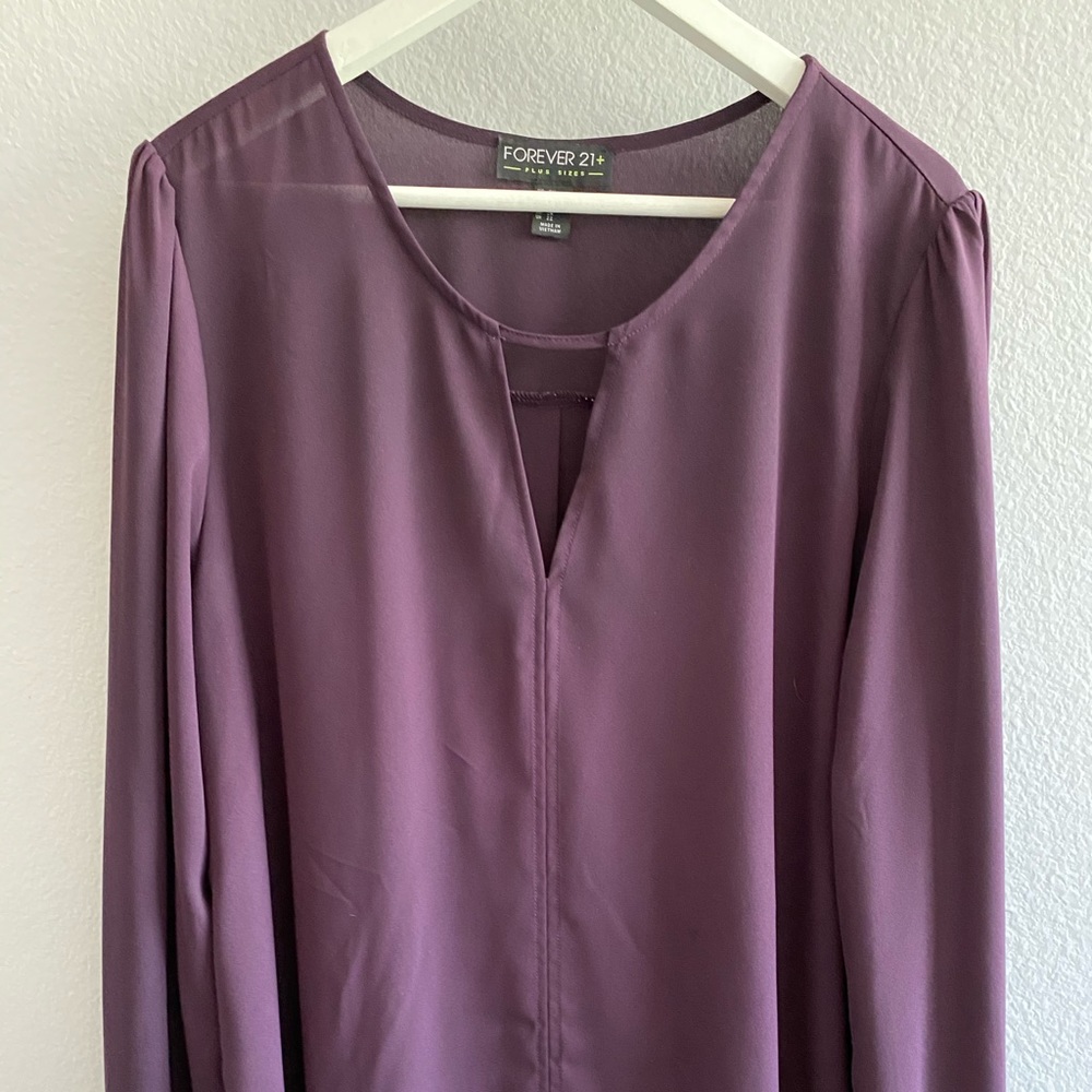 Forever21+ 2X Sheer Purple Long Sleeve Blouse